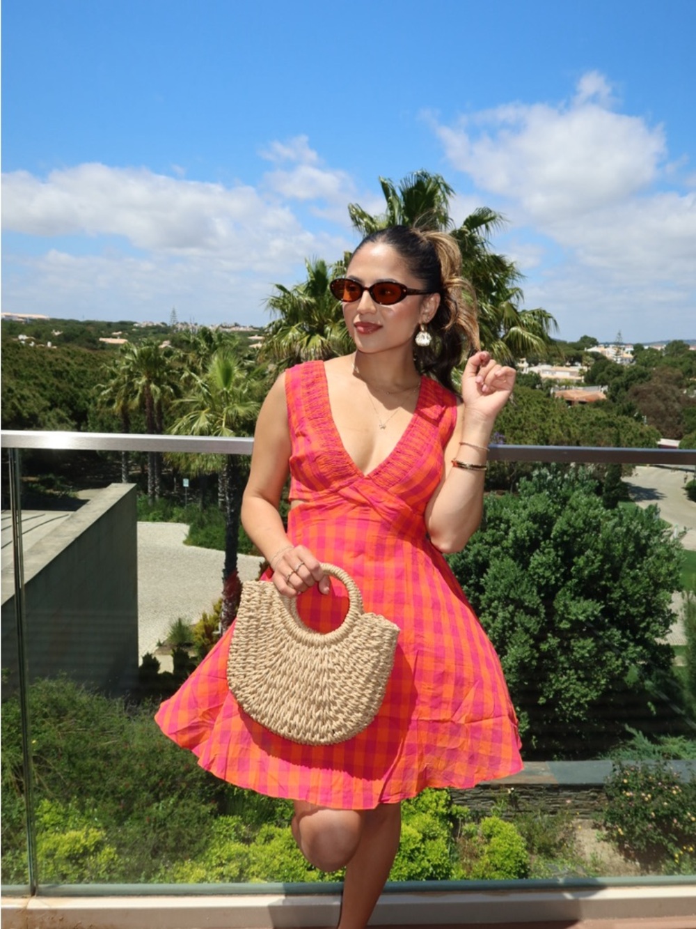 Girls Red and Pink Check Sundress